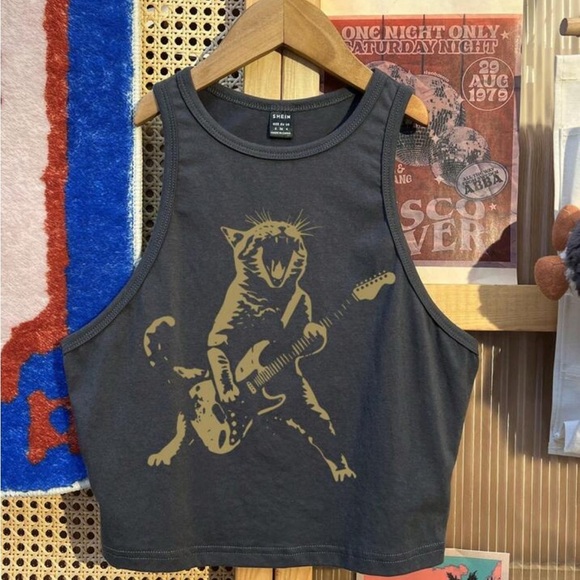 SHEIN Gray Cat Graphic Tank - Picture 1 of 4